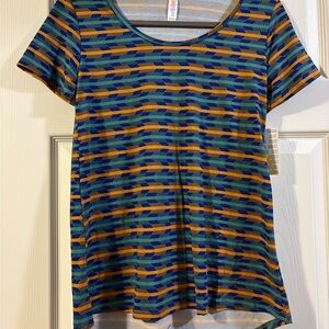 LuLaRoe Blue and Yellow Geometric Short Sleeve Top